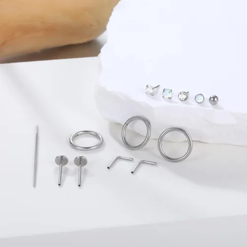 Vista 7 de Xpircn Anillo de labio de acero inoxidable con circonita cúbica, 20G, 18G, 16G, sin rosca, piercing para labio, nariz, hélix, tragus, cartílago