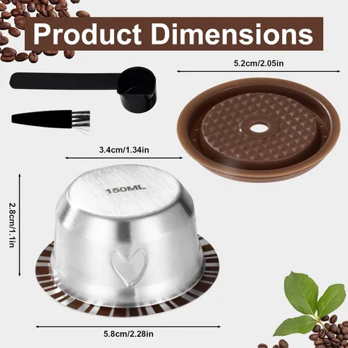 Vista 2 de Juego de cápsulas de café reutilizables para Nespresso Vertuo, acero inoxidable 5.1 fl oz/5.07oz recargable cápsula de café accesorios con tapa