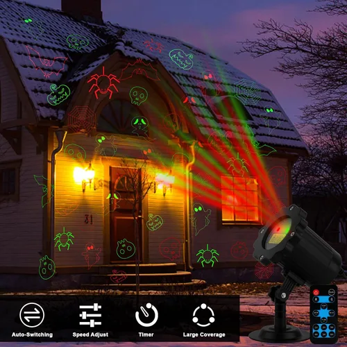 Vista 6 de Luces de Proyector de Halloween al Aire Libre, Luces de Proyector Láser de Halloween Impermeables con Control Remoto, Luces de Proyector
