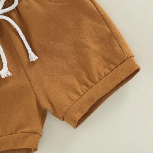Vista 70 de Conjunto de ropa casual de manga corta con botones y pantalones cortos de lino para bebés y niños pequeños
