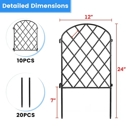 Vista 3 de Getlay Valla decorativa pequeña para jardín, paquete de 10 unidades, 10 pies de largo x 24 pulgadas de alto, valla de metal a prueba de óxido, valla