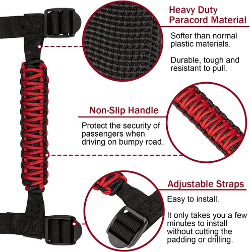 Vista 3 de Barra antivuelco de cuerda de paracaídas de alta resistencia compatible con Jeep Wrangler YJ TJ JK JKU JL JLU Sports Sahara Freedom Rubicon X