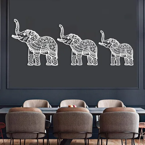 Vista 5 de Juego de 3 arte de pared de metal de elefante, arte de pared de metal de elefante, decoración de pared de metal con mandala, diseño de arte de metal