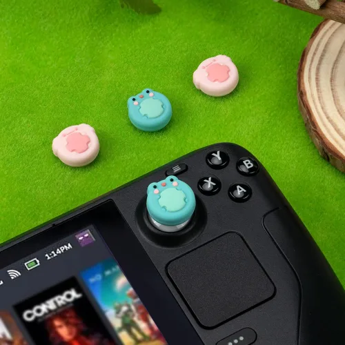 Vista 6 de GeekShare 4 tapas de silicona con diseño de animales, funda de joystick compatible solo con Steam Deck - Rana y ajolote