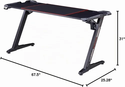 Vista 3 de Homes: Inside + Out Kindira - Escritorio moderno de acero para juegos con puertos USB, alfombrilla de mouse de PC y portavasos giratorio