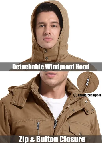 Vista 4 de MAGCOMSEN Men's Winter Coat Military Jacket Fleece Lined Parka Cotton Cargo Jacket