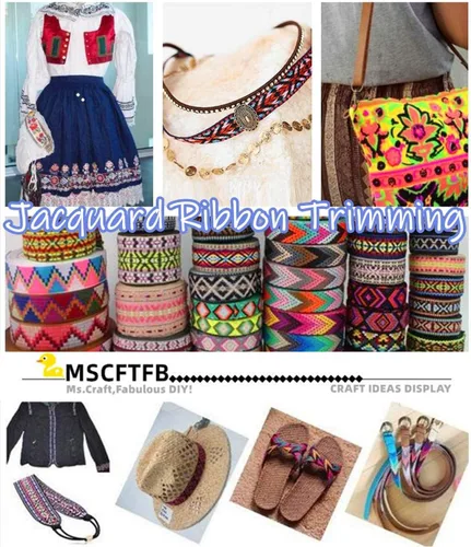 Vista 7 de Patrones de palmette - Cinta de tela tejida con flecos para accesorios de ropa, correas de adorno, cinturones, collares de ancho 1.3 pulgadas por