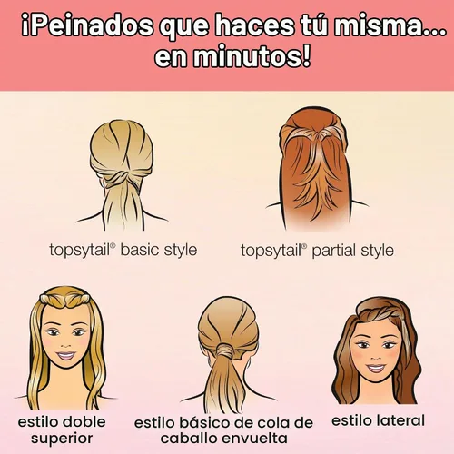 Vista 4 de Conair Topsy - Herramienta para el cabello de cola de caballo, incluye kit de peinado incluido - Juego de 5 piezas Negro