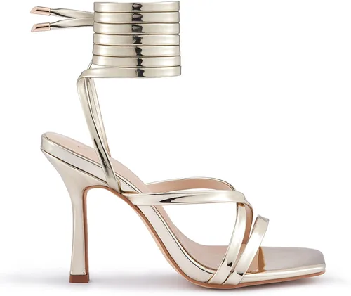 Vista 8 de GENSHUO Sandalias de tacón para mujer con tiras y cordones de tacón alto, sandalias de punta cuadrada, sandalias de tacón para fiestas, bailes