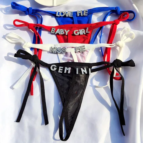Vista 7 de Artsadd Tanga personalizada para mujer, letras personalizadas, nombre, cintura, cadena, ropa interior, bragas, cadena en T, joyería para el cuerpo