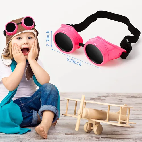 Vista 2 de Konohan Paquete de 3 gafas de piloto rosas de Halloween disfraz de bricolaje vintage gafas steampunk de soldadura para cosplay máscara facial gótica