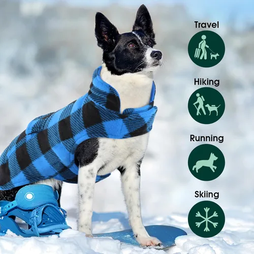 Vista 4 de Kuoser Abrigo de invierno para perro, chaqueta de forro polar resistente al viento, estilo británico, a cuadros, chaleco para clima frío