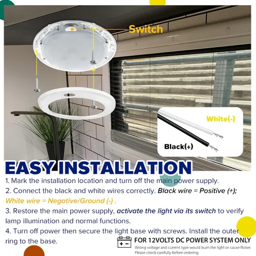 Vista 7 de RV Lights Interior Dimmable 12v Led RV Ceiling Light with Switch 5 Inches Round Surface Mount 12 Volts Shower Light for RVs Camper Trailer Boat