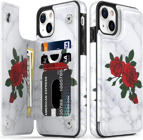 Vista 34 de LETO para iPhone 15 Pro Funda tipo cartera - Tapa tipo folio con patada - Diseños de moda - Tarjetero - Funda protectora para mujeres y niñas - 6.1