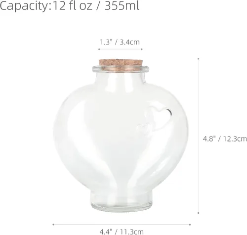 Vista 2 de Magic Season Botellas de vidrio decorativas con tapones de corcho (botellas en forma de corazón de 12 fl oz / 2 piezas)