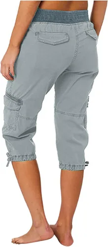 Vista 3 de Pantalones capri tipo cargo para mujer, ligeros, de secado rápido, atléticos, para verano, casuales, con bolsillos
