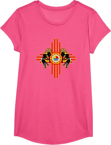 Vista 54 de Native American Kokopelli Kachina Zia Symbol 2 - Camiseta divertida para fanáticos, Negro