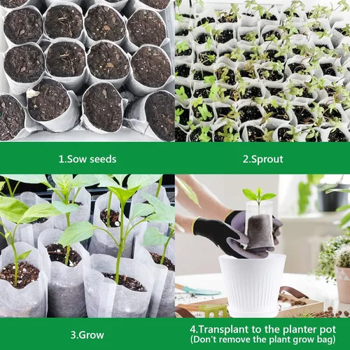 Vista 6 de GREANER 200 bolsas de vivero de plantas, 3.5 x 4.7 pulgadas, bolsas de cultivo de plantas de tela biodegradable no tejida, macetas de plantas
