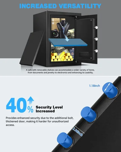 Vista 6 de Caja de seguridad grande para el hogar – Armario resistente de 3.0 pies cúbicos con luz de movimiento y alarma doble, teclado digital y llave