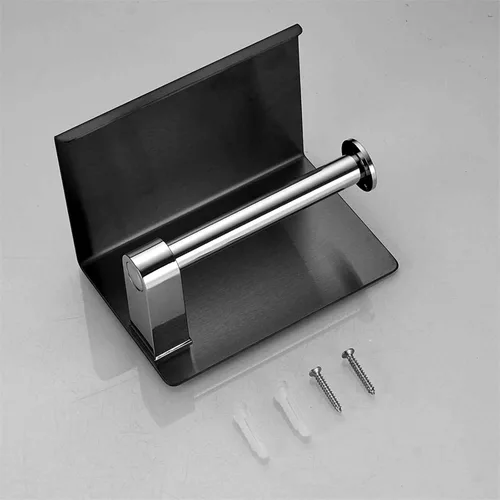 Vista 8 de Soporte de papel higiénico de un solo rollo con estante para teléfono, dispensador de pañuelos de acero inoxidable montado en la pared para baño
