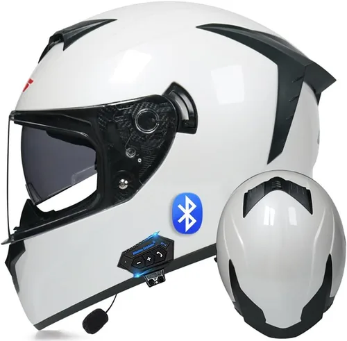 Vista 13 de Casco de motocicleta Bluetooth de cara completa abatible con micrófono, diseño de ala trasera aprobado por DOT, reducción de ruido con doble visera
