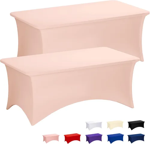 Vista 21 de Fixwal Paquete de 2 manteles de cumpleaños de elastano de 4 pies, color Rosa bebé