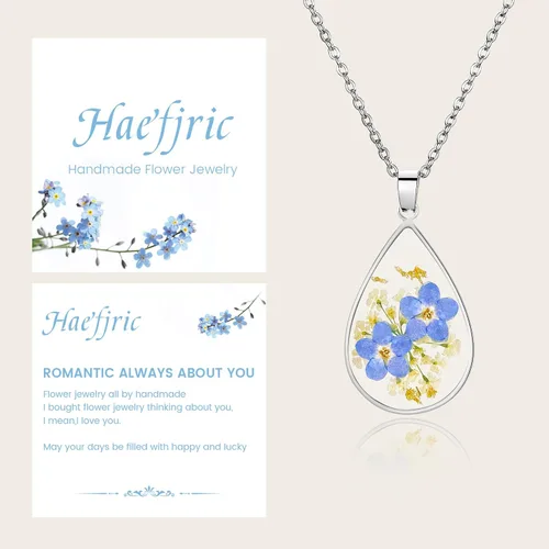 Vista 70 de Collar de flores silvestres prensadas con encaje de Forget-Me-Not y Queen Anne Collar de flores prensadas de oro Collares hechos a mano
