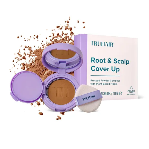 Vista 14 de TRUHAIR Polvo prensado para cubrir raíces y cuero cabelludo, compacto, impermeable, cobertura ligera del cabello y encubrimiento de puntos calvos
