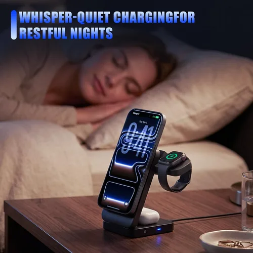 Vista 7 de 25W 3 en 1 cargador inalámbrico para iPhone y Samsung, cargador rápido
