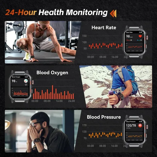 Vista 5 de Relojes inteligentes para hombres (respuesta/hacer llamadas), reloj inteligente de fitness de 1.96 pulgadas con frecuencia cardíaca, oxígeno