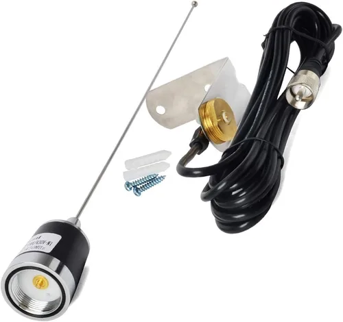 Vista 8 de Antenas HYS para aficionados Antena de doble banda NMO de 20 pulgadas VHF 144/UHF 430MHz Montaje en forma de L NMO Antena de radio móvil con soporte