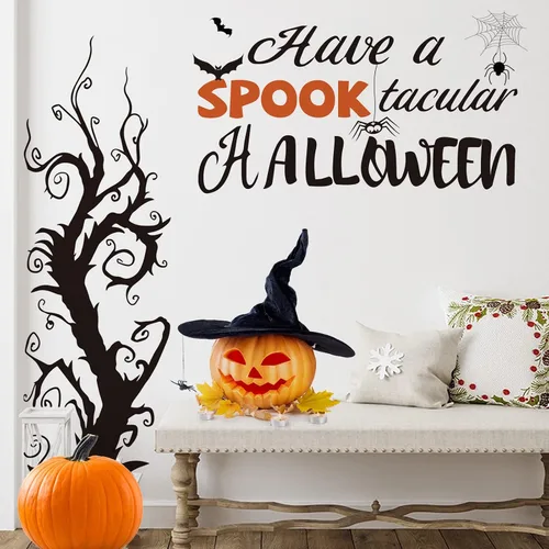 Vista 3 de Zonon 3 hojas de calcomanías de pared de Halloween extraíbles DIY Bat Castle Stickers Large Black Halloween Window Clings, Peel and Stick Spooky