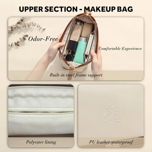 Vista 3 de Joyero y bolsa de maquillaje 2 en 1 con espejo, organizador versátil de viaje para joyas, bolsa de cosméticos, bolsa de aseo portátil con estuche