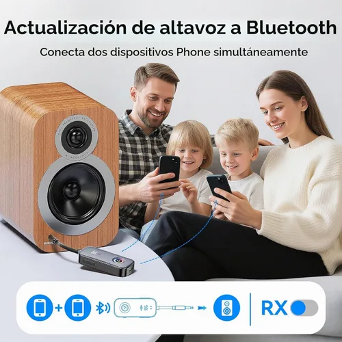Vista 5 de Transmisor receptor Bluetooth A6 Pro, adaptador de audio inalámbrico 2 en 1 para avión/TV/PC/gimnasio, auriculares de doble enlace, receptor