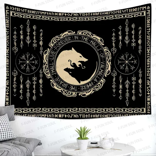 Vista 12 de F-FUN SOUL Tapiz de los vikingos nórdicos, franela suave, 40 x 30 pulgadas, nudo triskele vikingo, runa celta, tapiz de mitología estética