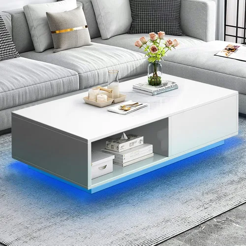 Vista 9 de COSVALVE Mesas de centro negras LED de 43.3 pulgadas para sala de estar con luces LED de 16 colores, mesa de centro moderna con cajón