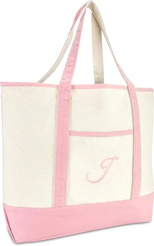 Vista 32 de DALIX Bolso de mano de lona de algodón para mujer Bolsos de hombro grandes Monograma rosa A - Z K
