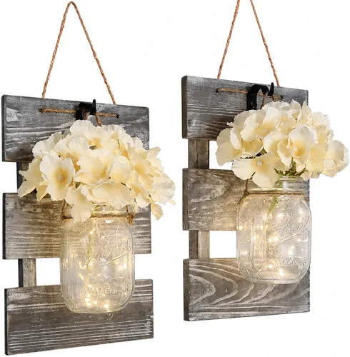 Vista 16 de Decoración rústica de madera para colgar en la pared con tira de luces LED para sala de estar y dormitorio modernos, estilo campestre inspirador