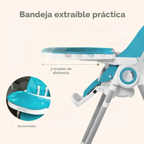 Vista 3 de Silla alta para bebé ajustable a 7 alturas diferentes - Sillas altas plegables para bebés y niños pequeños - Silla para comer de bebé - Azul