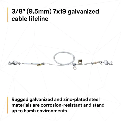 Vista 6 de 3M DBI-SALA Sayfline 7603100 Sistema horizontal permanente, cable Galv. multitramo de 98.4 ft, con 3 soportes de interm, tensor, accesorios