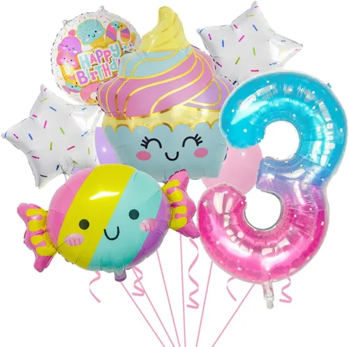 Vista 8 de 10 globos de caramelo, globos de gran número, helados, dulces, Sundae, globos de aluminio para niñas, suministros de decoración de fiesta