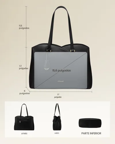 Vista 5 de LOVEVOOK Bolso de mano para laptop para mujeres, bolsos de trabajo, bolso para laptop para maestros, bolso de computadora de cuero, carteras Negro