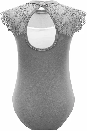 Vista 2 de JEATHA Leotardos de ballet para niñas, camisetas de baile, bailarina, encaje floral, con botones, entrepierna
