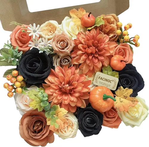 Vista 10 de FACINOC Juego de ramos de flores artificiales de rosas artificiales para bricolaje, decoración de despedida de soltera, arreglos florales falsos