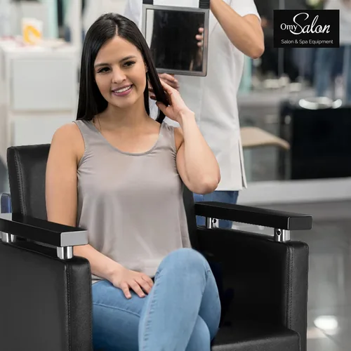 Vista 2 de OmySalon Silla hidráulica para peluquería, silla de peluquería moderna con base cuadrada y reposapiés, giro de 360 grados, equipo de spa de belleza