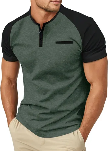 Vista 9 de Sailwind Camisetas casuales de algodón Henley de manga corta con bolsillo para hombre