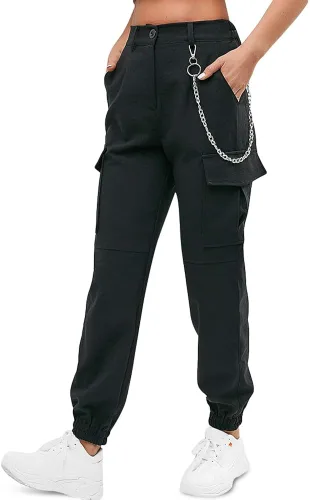 Vista 2 de ZAFUL Women's Casual Cargo Pants with Pockets High Waist Jogger Pants Baggy Chain y2k Streetwear Pants