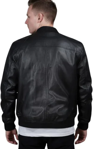 Vista 2 de DE - MARCA Bomber Jacket men, Black Genuine Lambskin Leather Jacket for Men, Novelty