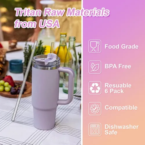 Vista 4 de Pajitas reutilizables para vaso de 40 onzas, popotes de repuesto de plástico para vaso Stanley, para vaso Simple Modern de 40 onzas, paquete de 6