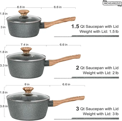 Vista 7 de MICHELANGELO Sartén con tapa, juego de cacerolas antiadherentes de 1.5 cuartos de galón, 2 cuartos y 3 cuartos de galón, sartén de granito de 3
